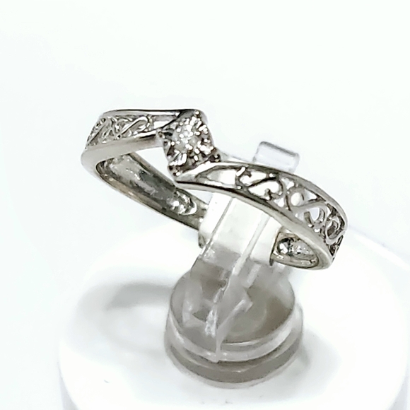 10K Gold Diamond filigree Ring sz 4.5 - Picture 3 of 11